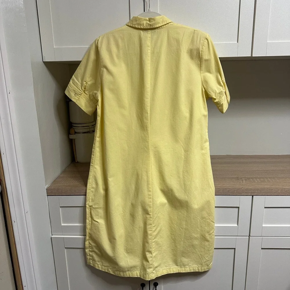 Lands End Button Up Shirt Dress Womens 10 Yellow Short Sleeve Pocket Vintage 90s - Picture 2 of 12